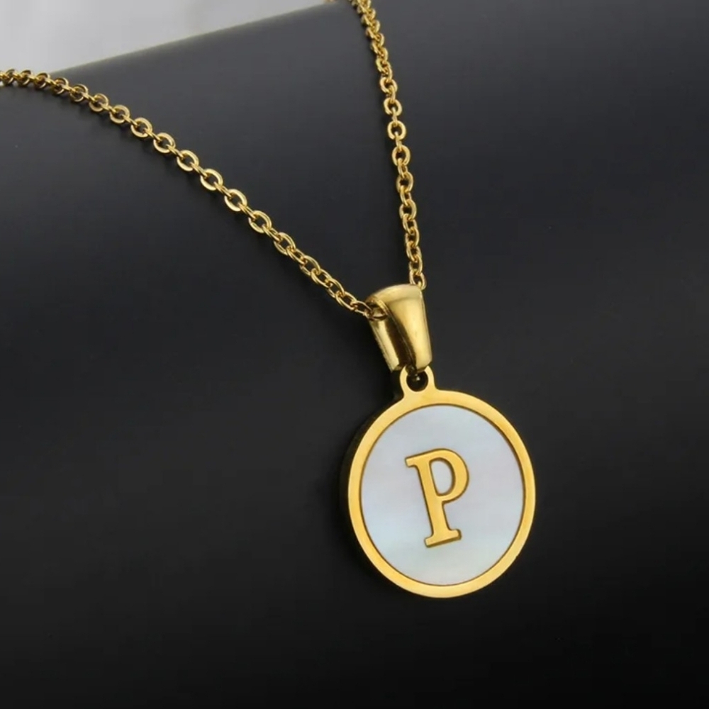 Initial Neckace - Inlay Shell and 18K Plated Gold Pendant Necklace Letter P